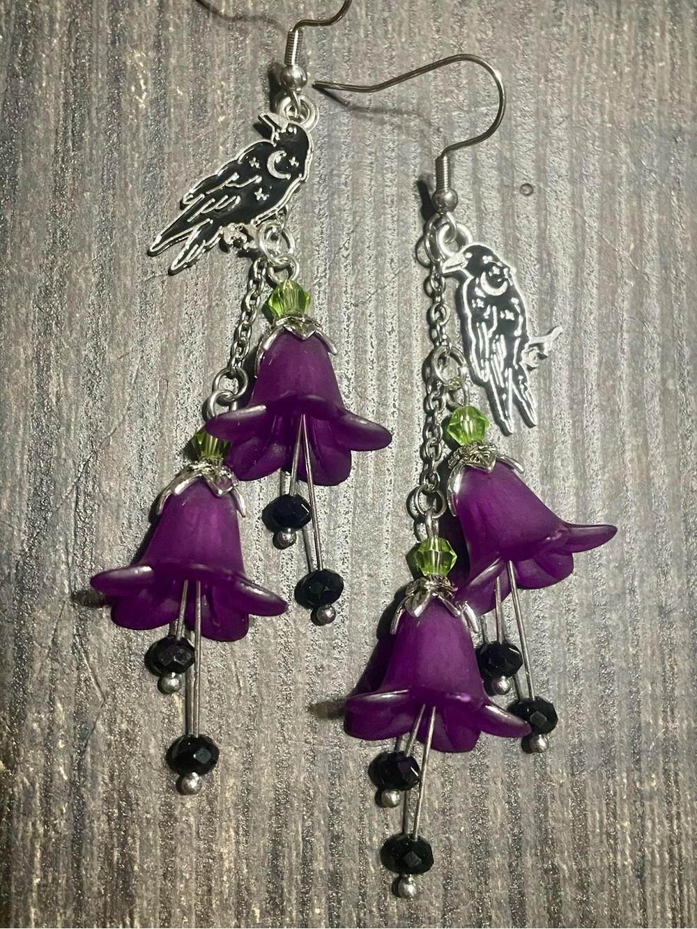 Hand Crafted Deadly Nightshade Earrings With Crow Charm